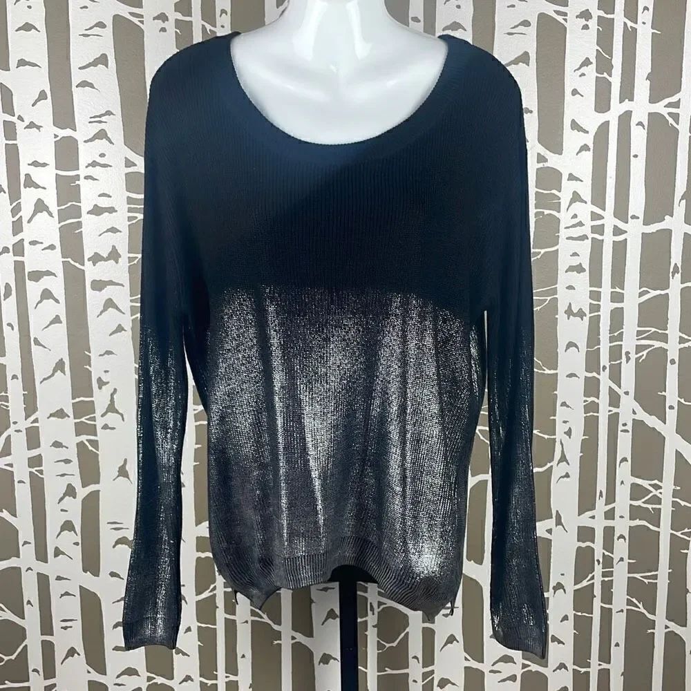 Black and Silver Metallic Ombré Split Hem Sweater S